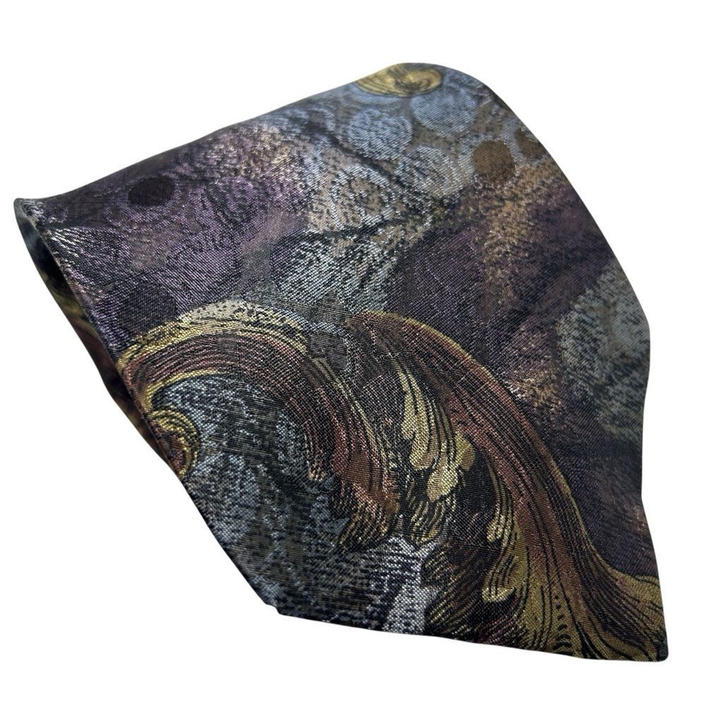 Canali mens silk necktie abstract brown tie blue white paisley